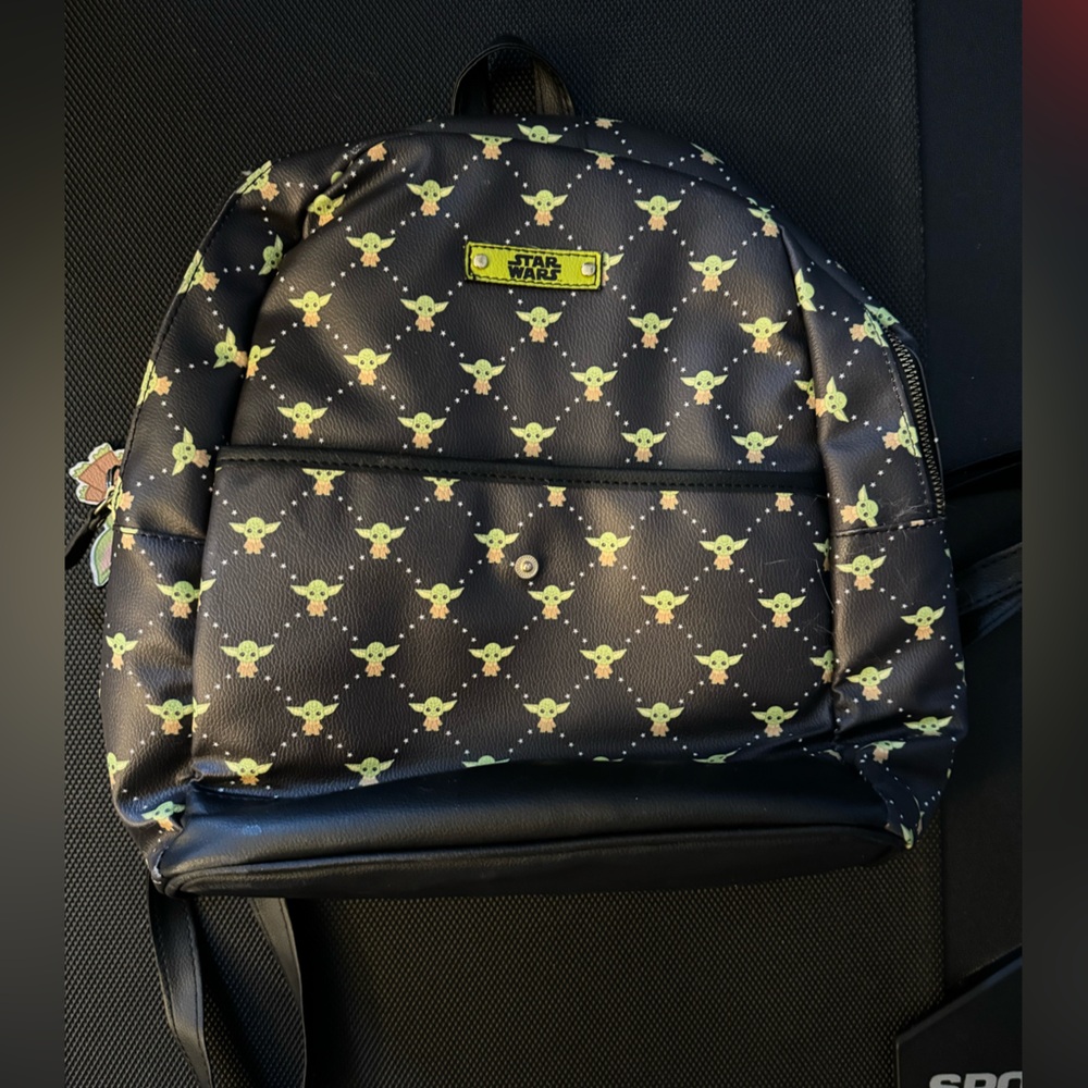 Star Wars Grogu Black Backpack with Yellow and Green Pattern